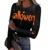 Women Casual Long Sleeve Ribbed Knit Top Halloween Print Round Neck Pullover Slim Fit Stretchy Lightweight Shirt for Fall