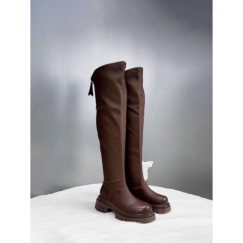 Boots Women's New Autumn and Winter Maillard Style Thin Elastic Knee Thick-soled Boots Small Boots