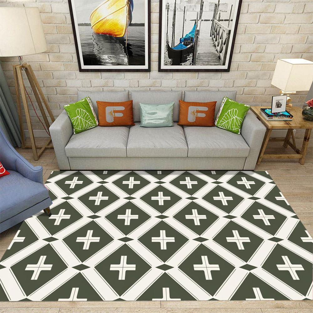 

Geometric Ethnic Style Carpet With Retro Diamond Checkerboard Patterns NonSlip Rug For Living Room Bedroom Sofa Area 40x60CM