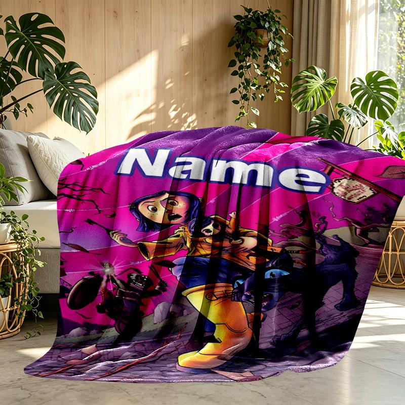 Custom Name Personalized Coraline Print Blanket, Home Decor, Bedroom, Sofa, Camping, Couch, Gifts for Birthday Christmas