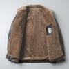 Herren Winter Dicke Lederjacke mit Plus-Samt und Stehkragen