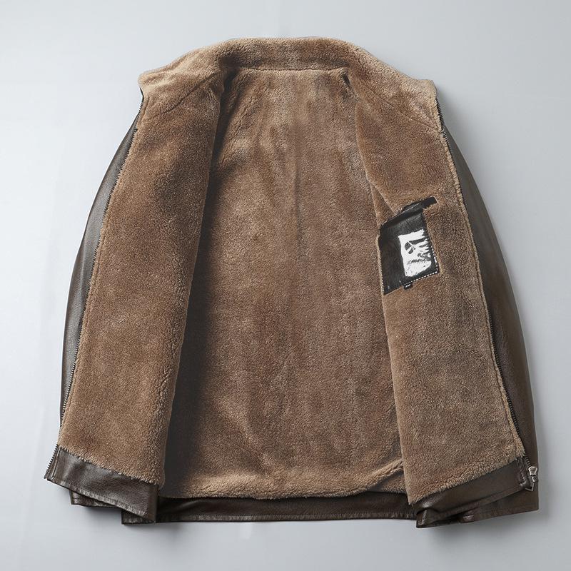 Herren Winter Dicke Lederjacke mit Plus-Samt und Stehkragen