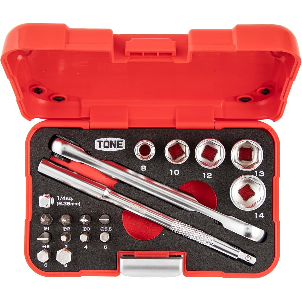 

TONE Socket Wrench Bit Set MIX21620P 6.35mm (1/4 ) Red 18-Piece Tool Kit
