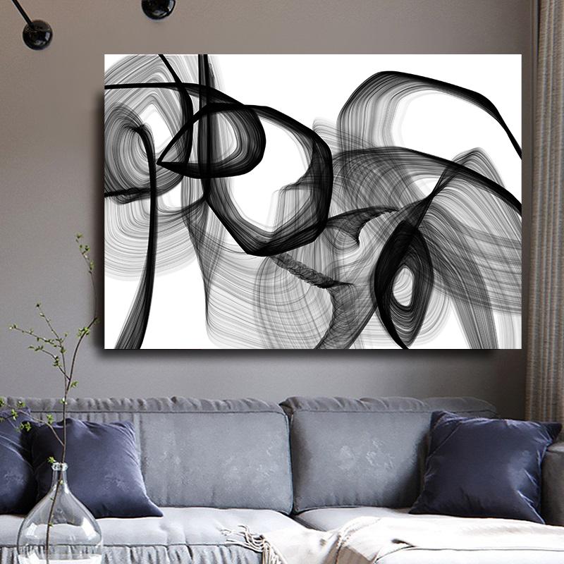Abstract Black and White Line Painting on Canvas Everything and More Minimalist Posters Prints Modern Wall Art Living Room Decor