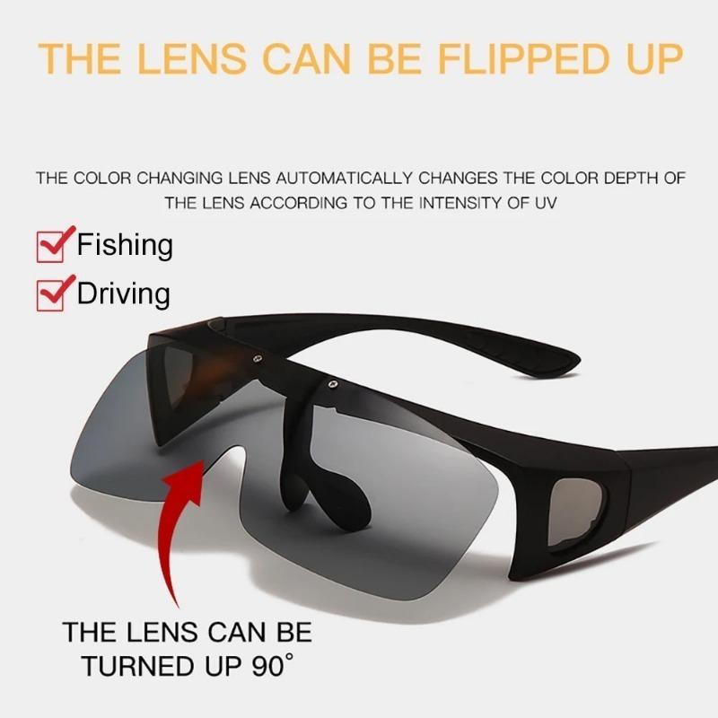 Classic Flip Up Polarized Sunglasses Men Photochromic Fishing Driving Sun Glasses Night Vision Driving Sport Eyewear UV400