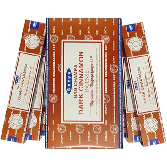 Satya Nag Dark Cinnamon Incense Sticks Agarbatti 180 Grams Box | 12 Packs of 15 Grams Each in a Box | Export Quality