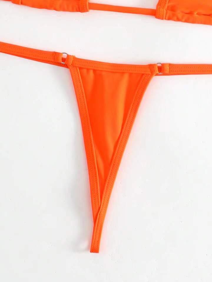 Trendy European & American Backless Solid Color Bandage Bikini