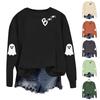 Dame Moteable Casual Langermet Halloween Trykket Rundhals Topp