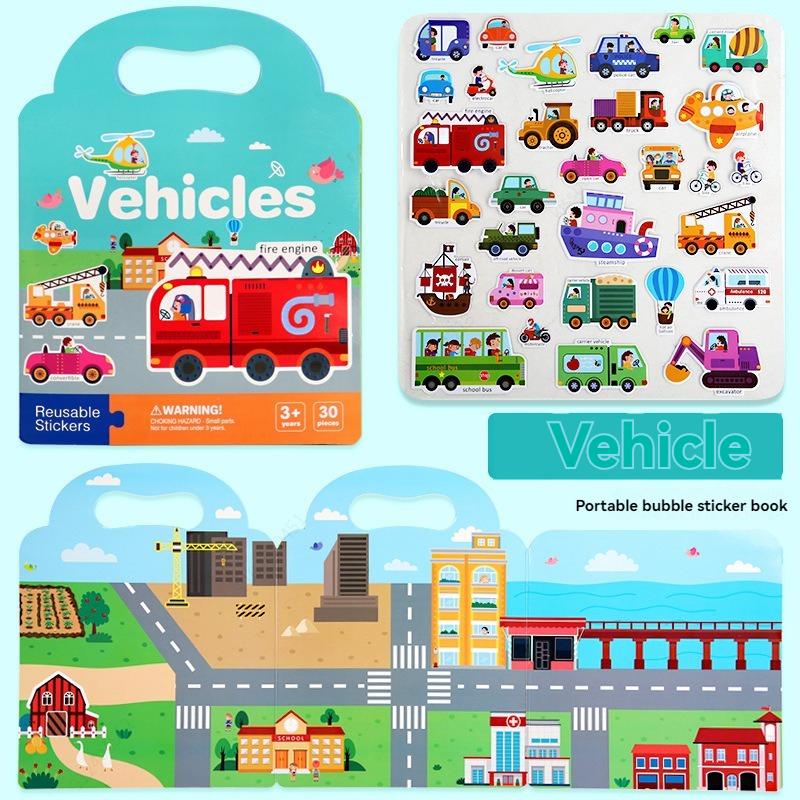6 Styles Reusable Sticker Activity Pad,Stickers with Scene Backgrounds Educational Learning Travel Stickers Book Birthday Gifts
