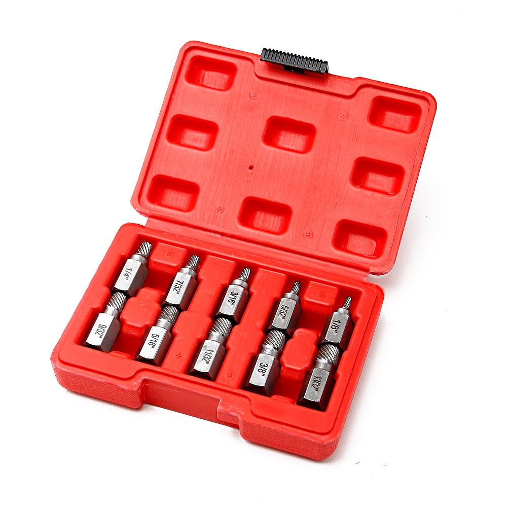 10pc Multi Key Imperial Broken Head Screw Extractor 1/8 "-13/32" Sliding Thread Damaged Screw Removal Tool Set
