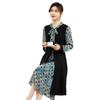 Elegant Floral Ruffle Collar Midi Dress - Long-Sleeve, Fake Two-Piece, Plus Size, Spring/Autumn Fashion for Middle-Aged Women