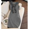 Gestreiftes ärmelloses Midi-Weste-Kleid für Damen