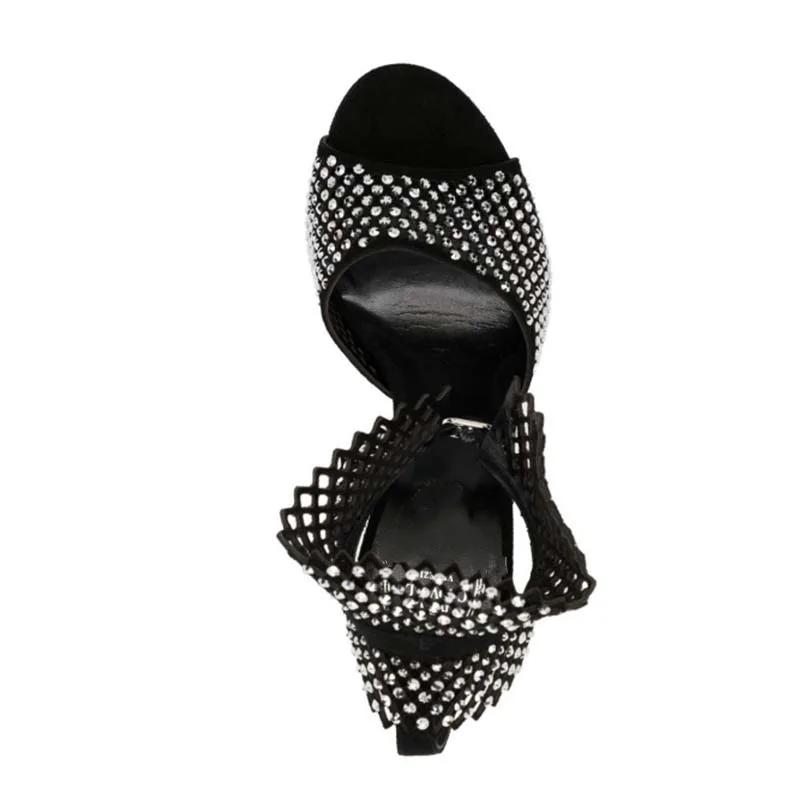 Fashion Summer New Water Diamond Fish Mouth Sexy Sandals Brand 2024 Buckle Hollow Out High Heel Wedding Party Women's Shoes Size 34-43