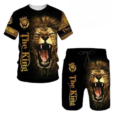 T Shirt & Shorts Sets 2piece Suit for Mens Animal Pattern Print Short Sleeve Tracksuit Leisure 3D Polyester Man's Set