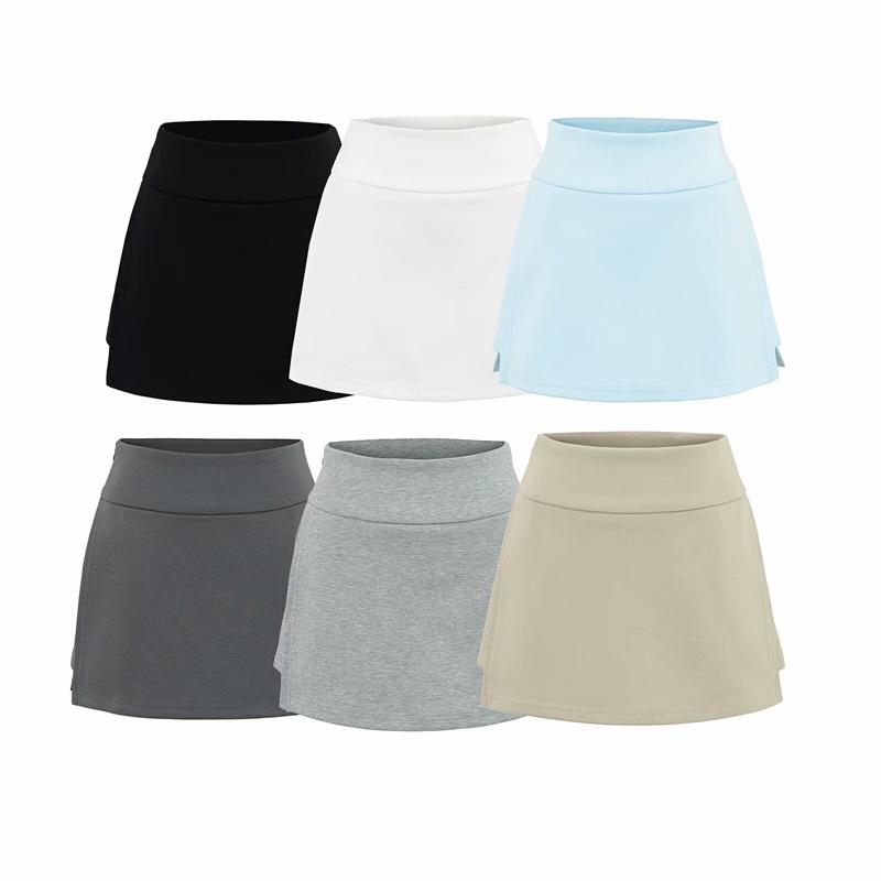 High-Waisted Grey A-Line Sports Skirt - Women's Spicy Vintage Side Split Yoga Running Skirt