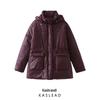 2024 Women's Wine Red Hooded Cotton Coat: European & American Style, Versatile & Fashionable Winter Wear