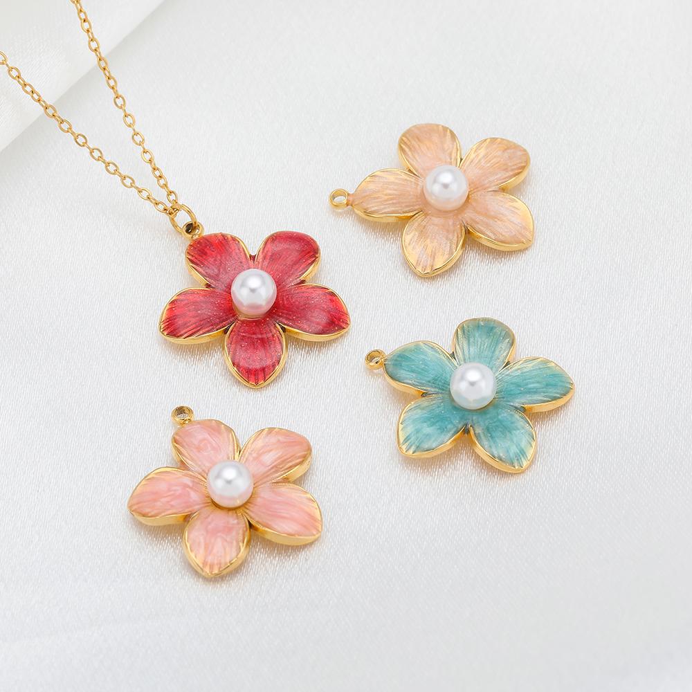 5pcs Stainless Steel 18K Gold Color Enamel Colorful Flower Charms Pendants for DIY Jewelry Necklace Making Bracelets Accessories