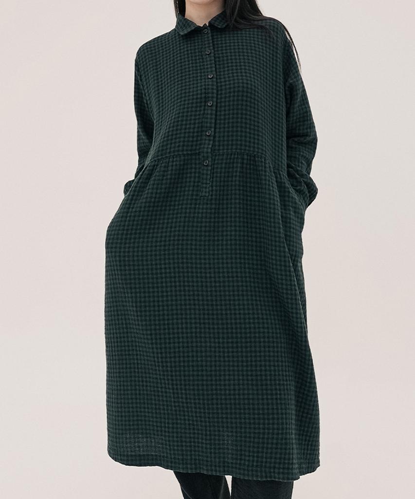Chikita Check Double Cotton Dress Green 250802Gn