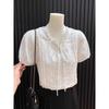 Korean Lace White Shirt Women's Summer 1116 New Design Sense Niche Temperament Lace-up Short-sleeved Top