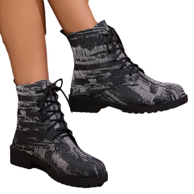 Denim Martin boots women's autumn and winter new large size low tube canvas women's boots