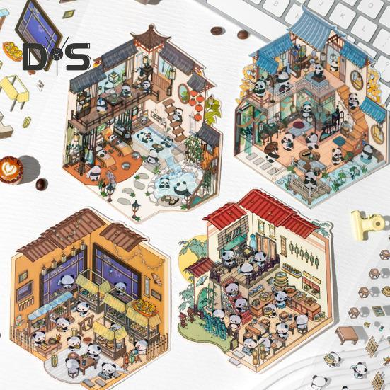 4Pcs DIY Scene Stickers 3D Miniature House Stickers Set Reusable Easy To Use DIY Projects Bookstore Scene Stickers