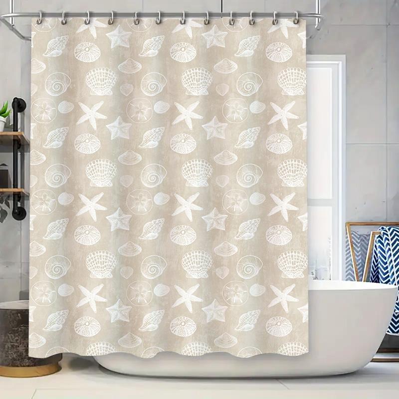 Seashell Bath Curtain White Shell Pattern Shower Curtain For Bathroom Decor In Beige Color W60H190(CM)-1 Pcs