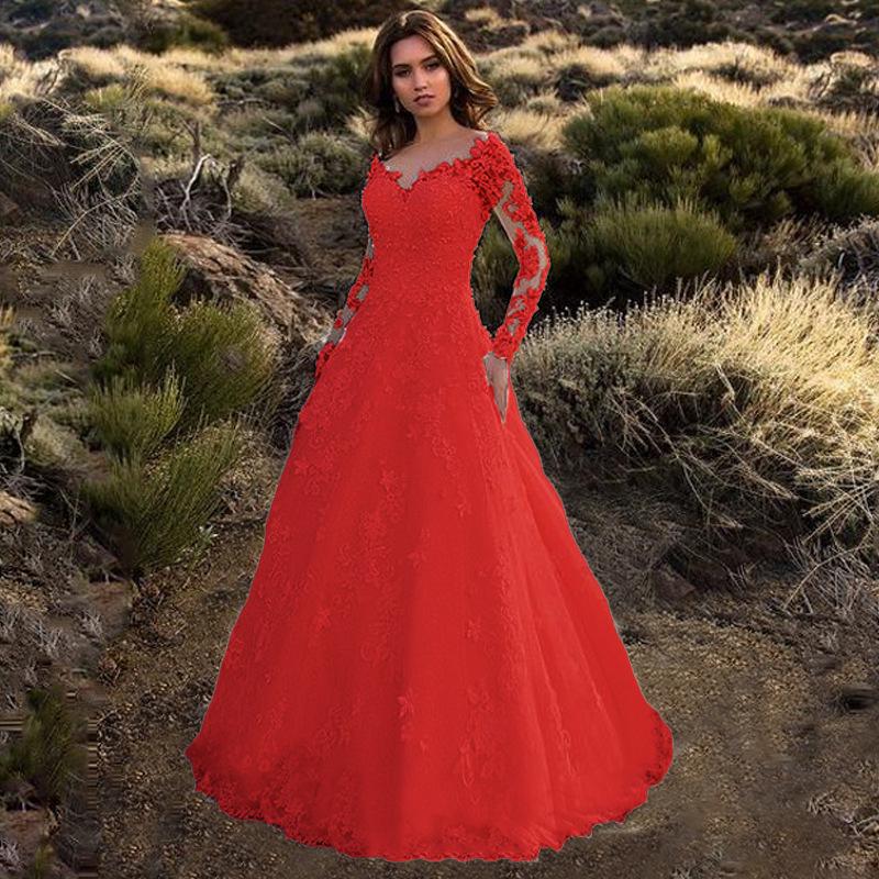 

Весеннее Европейско-Американское Свадебное Вечернее Платье с Открытыми Плечами для Женщин 2025 XXXL красный