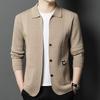 Men's Knitted Cardigans Solid Color Simple Business Lapel Knitwear Coat Man Autumn Long Sleeves Sweater Jacket