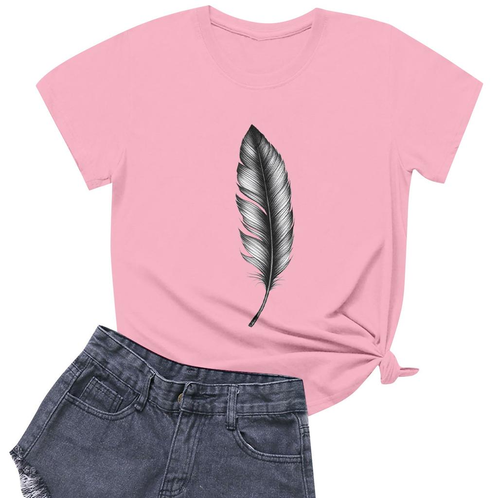 Women's Fashion Casual Printed Short Sleeve Round Neck Pullover Tops