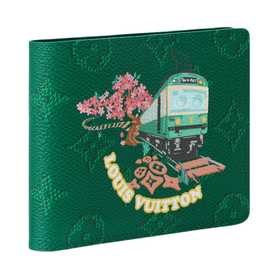Louis Vuitton X Nigo Slender Logo Pattern Print Monogram Coated Canvas Wallet Men Wallet Green M25986