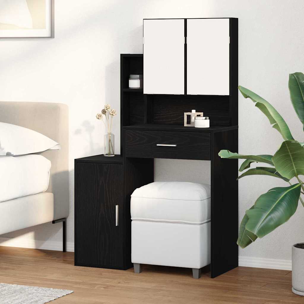 Makeup Table with Shelf Black Oak Look 80 x 35 x 132 cm