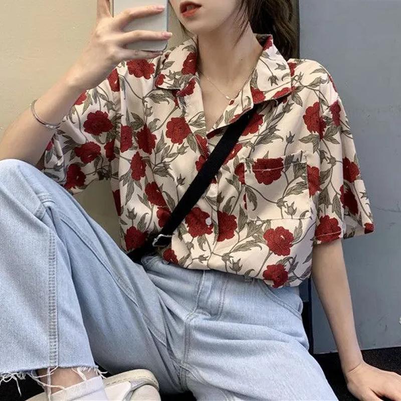 Women Casual Plus Size Printed Loose Button Tunic Shirt Blouse Tops