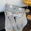 Vintage Ripped Patchwork Jeans für Damen Hohe Taille Gerade Locker Denim Hose Frühling Herbst Weites Bein Hosen