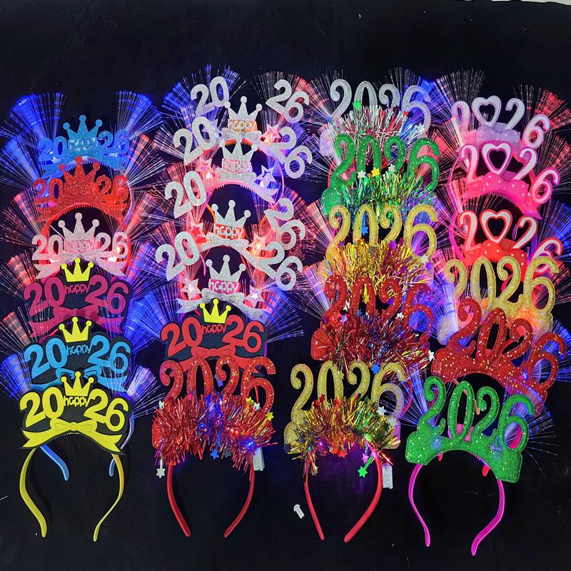 Led Glowing Colorful Headband Festive Party Props 2026 Happy  Year Light Up Headband Party Headdress For Children Adults