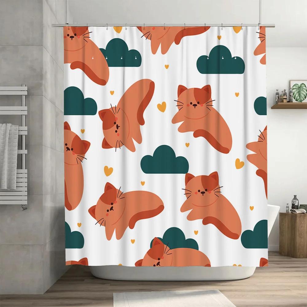 Adorable Orange Cat Pattern Shower Curtain for Bath Decor 180 x 180cm |.com