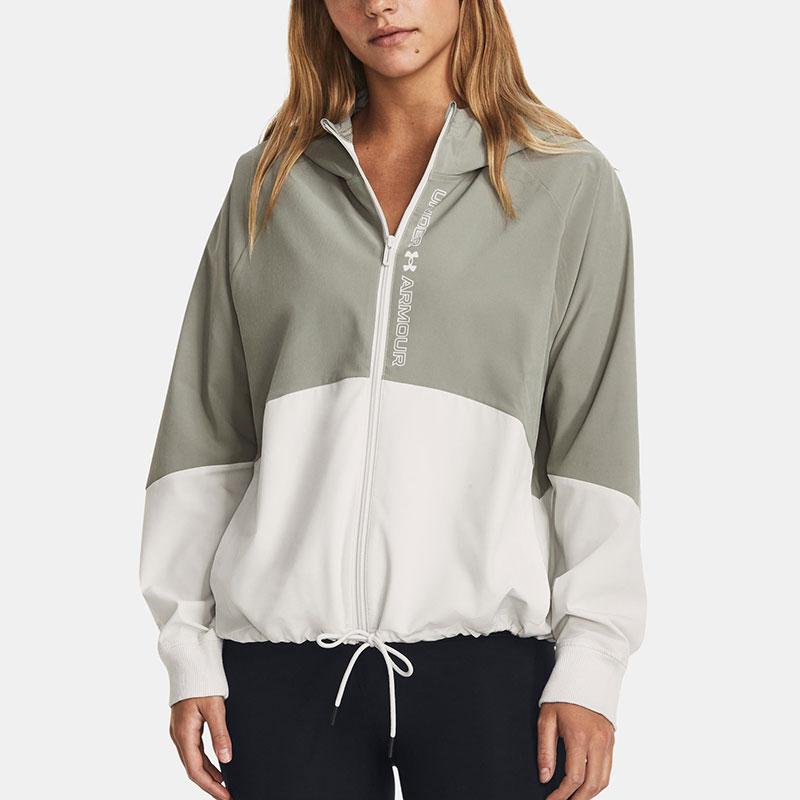 Under Armour Woven Full-Zip Color Block Hooded Jacket Women Jackets Grove-Green 1369889-504