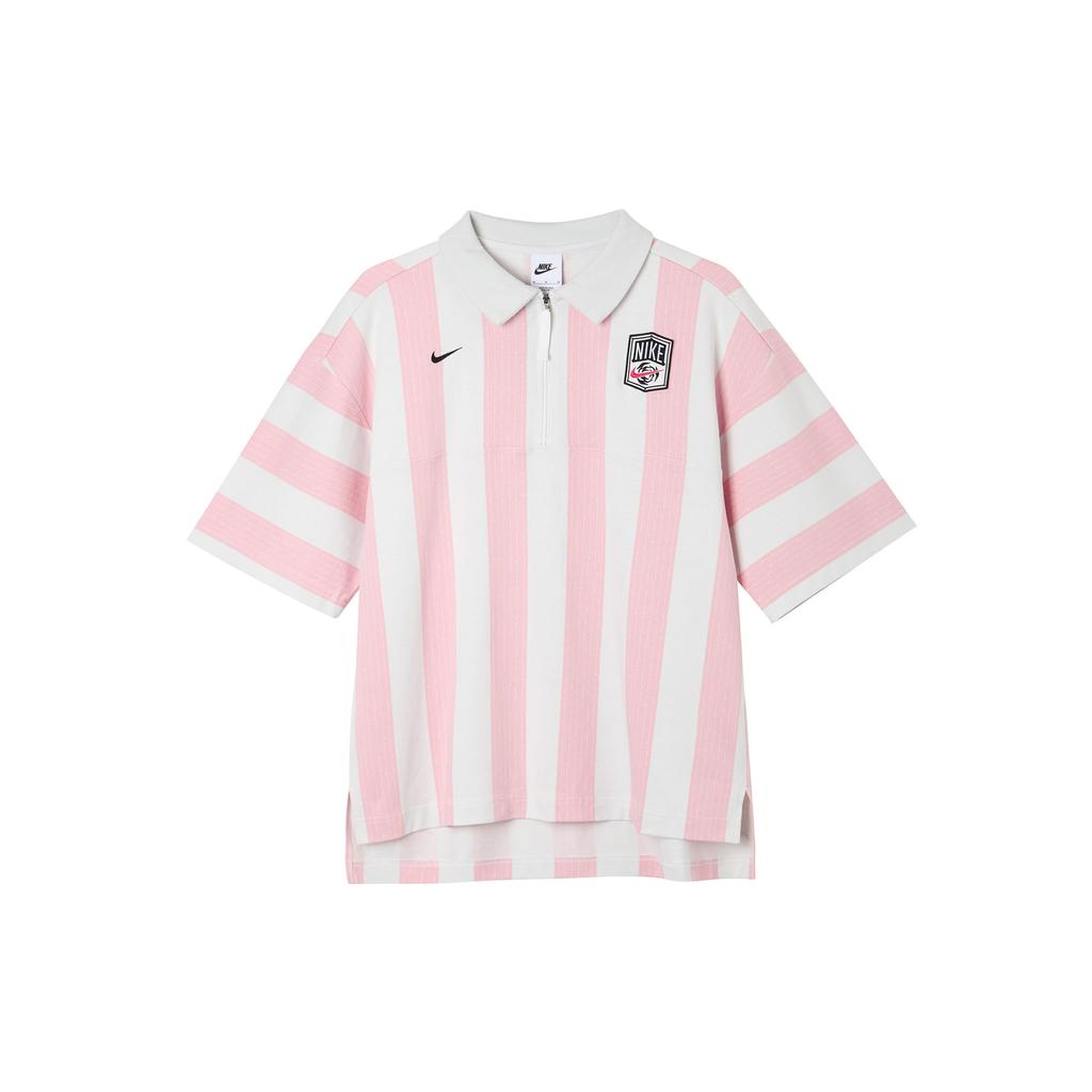 Nike Color Block Stripe Print Casual Short Sleeve Drop Shoulder T-Shirt Women Tops Pink FQ0701-122