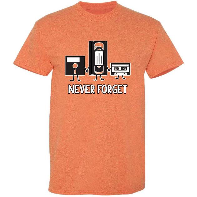 Never Forget Shirt Retro Floppy Disk VHS Cassette Funny Graphic Unisex Tee