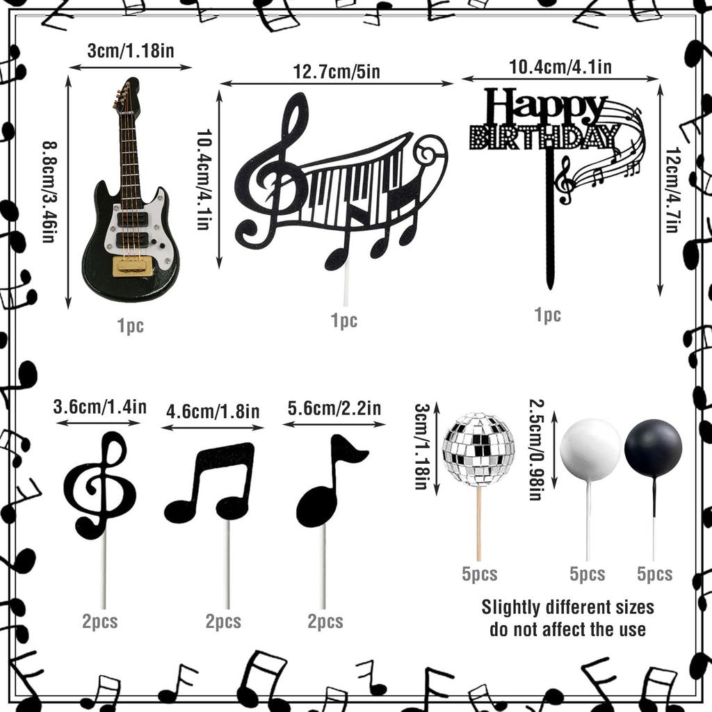 Rock Music Cake Topper Guitar Cake Toppers Music Notes Balls Cake Decorations for Musician Birthday Party Rock Theme Party