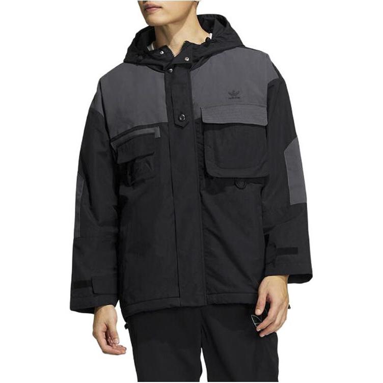 Adidas Originals Trefoil Spliced Zip-Up Hoodie Jacket Men Outerwear Black IC8164