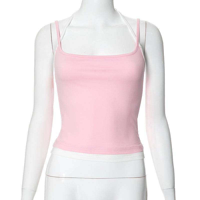 

Жіноча мода повсякденна літо весна однотонний принт без рукавів підтяжки блузки та сорочки S рожевий