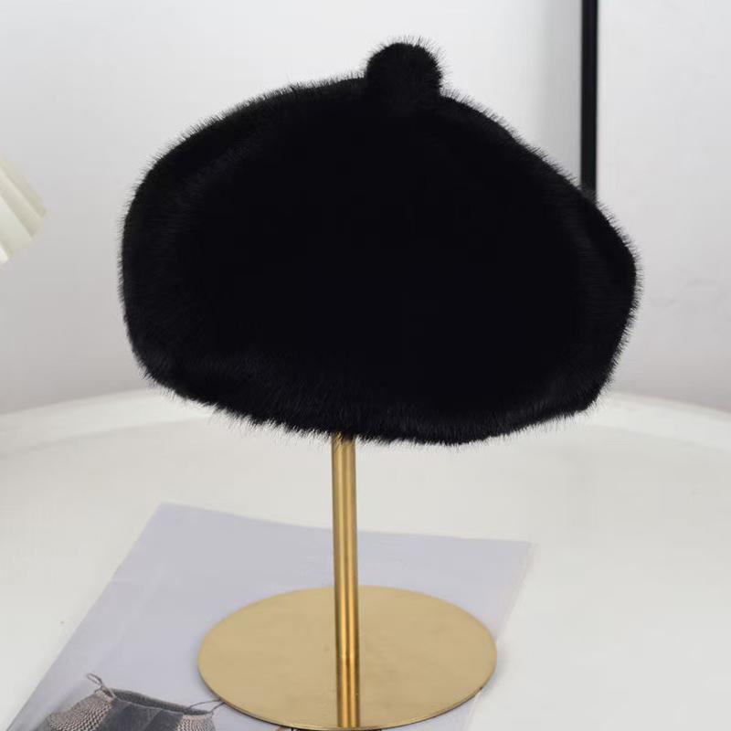 Winter Painter's Hat Vintage Faux Mink Fur Artistic Thickened Fashion Accessories Warmth Adjustable French Style One Size