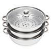 3 Tier Steamer Hot Pot Stainless Steel Cooker Steam Pot Food Cooking + Glass Lid Nutrition and Health  for Gas, Electric Silver
