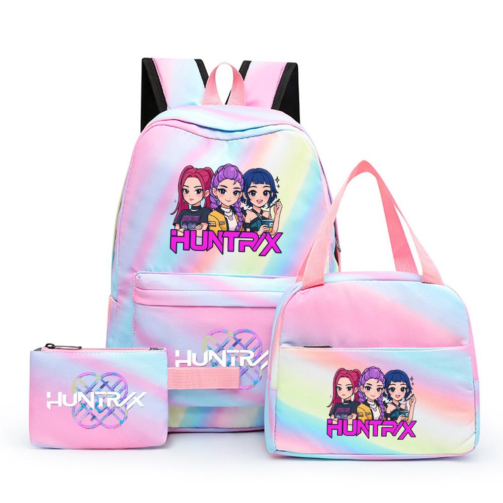 3 stk/sett Anime Søt Kpop Trykt Ryggsekk med Lunsjpose og Pennal for Tenåringsjente Gutt Bokveske Stor Kapasitet Reiseveske