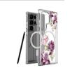 Purple Flower Magnetic Case for iPhone 15/16/17 Pro Max - Transparent Full Coverage