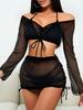 1011 new European and American style sexy lace-up split swimsuit women's solid color tube top high elastic and thin bikini set