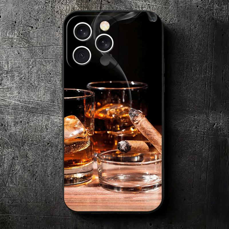 Cigar Whiskey Ice Drink Soft Phone Case for iPhone 16 16E 17 Air 15 Pro Max 14 Plus 13 Mini 11 12 7 Black Cover Back Shell