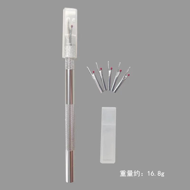 1Pcs Thread Cutter with 5Pcs Replacement Blade Aluminum Alloy Handle Stitch Unpicker Embroidery Thread Remover DIY Sewing Tools