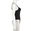 Sweetown Sleeveless Skinny Shirring Skinny Sexy Spaghetti Strap Bodysuit For Women Black Solid Simple Basic Vacation Camisole