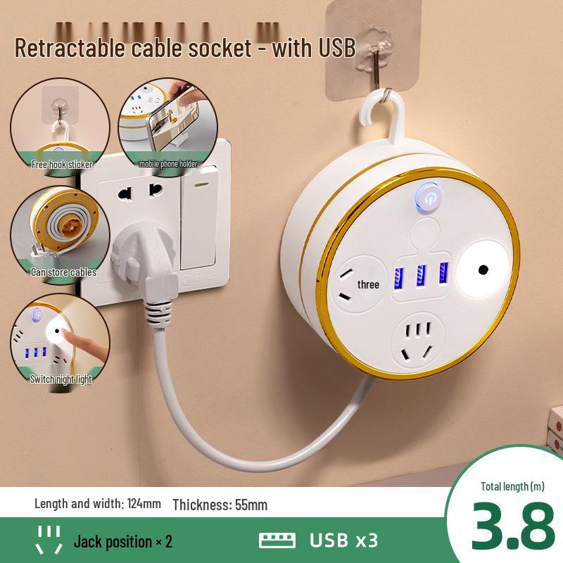 Einziehbare USB-Steckdosenleiste mit Kabelpanel für den Heim- oder Wohnheimgebrauch